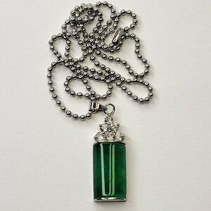 Jade Pendant With Crystal Inlay on stainless steel ball chain